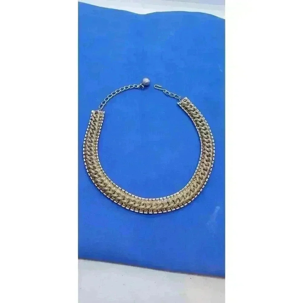 Vintage Gold Choker Necklace Railroad Style & Braided Thick Chain Chunky - Picture 10 of 12
